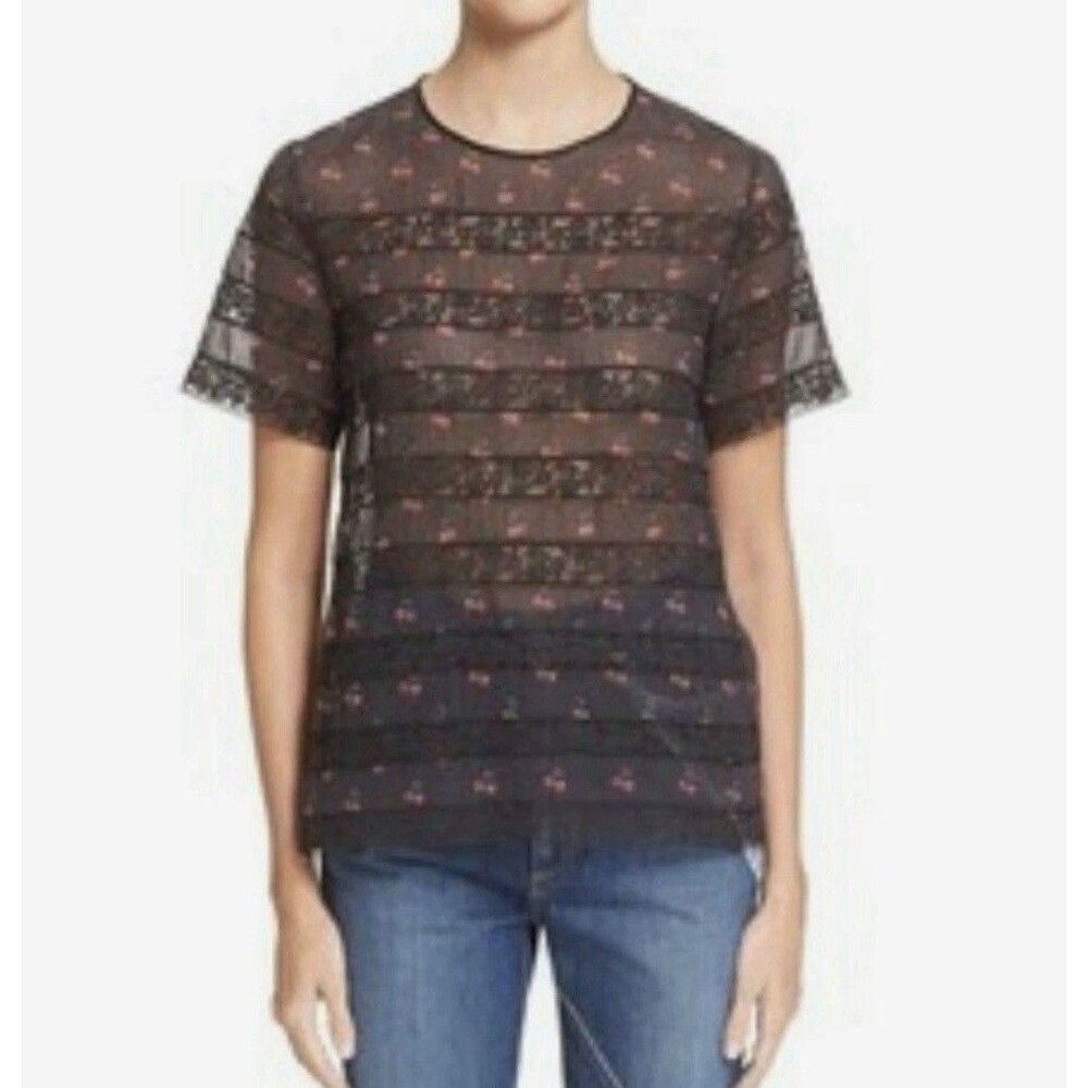 Marc By Marc Jacobs Top/lace Black/red  Semi Sheer Cherries /cotton Sz 2